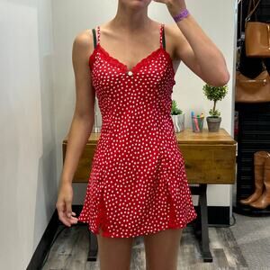 Vintage Slip Dress - Maggie Lawrence Red Lace - size XS/S